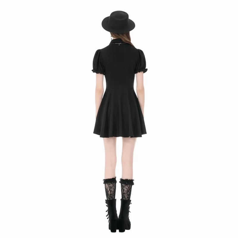 Gothic-Kleid für Damen, zweifarbig, mit Umlegekragen und Puffärmeln