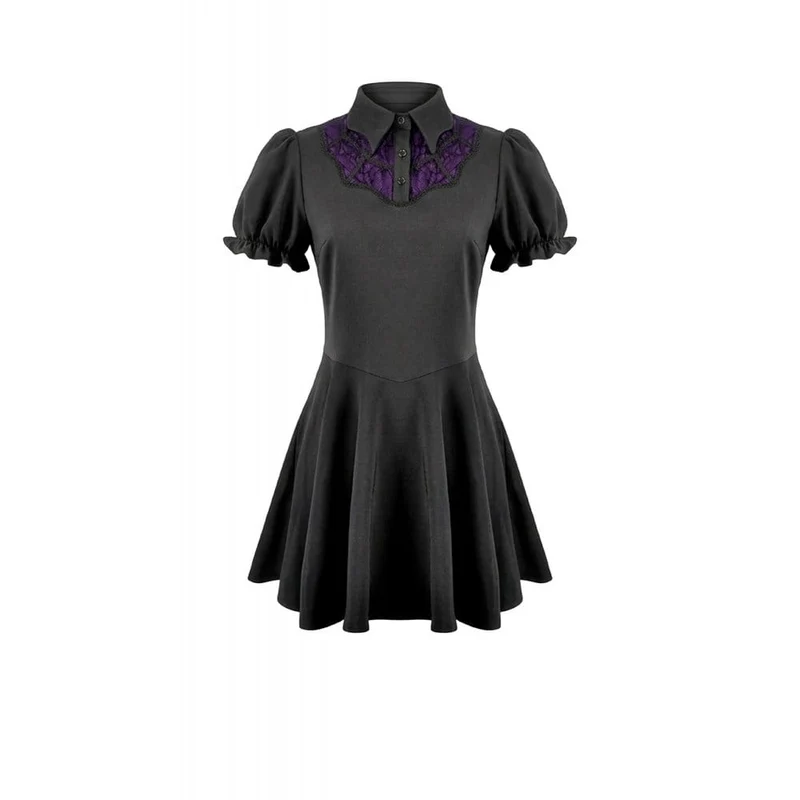 Gothic-Kleid für Damen, zweifarbig, mit Umlegekragen und Puffärmeln