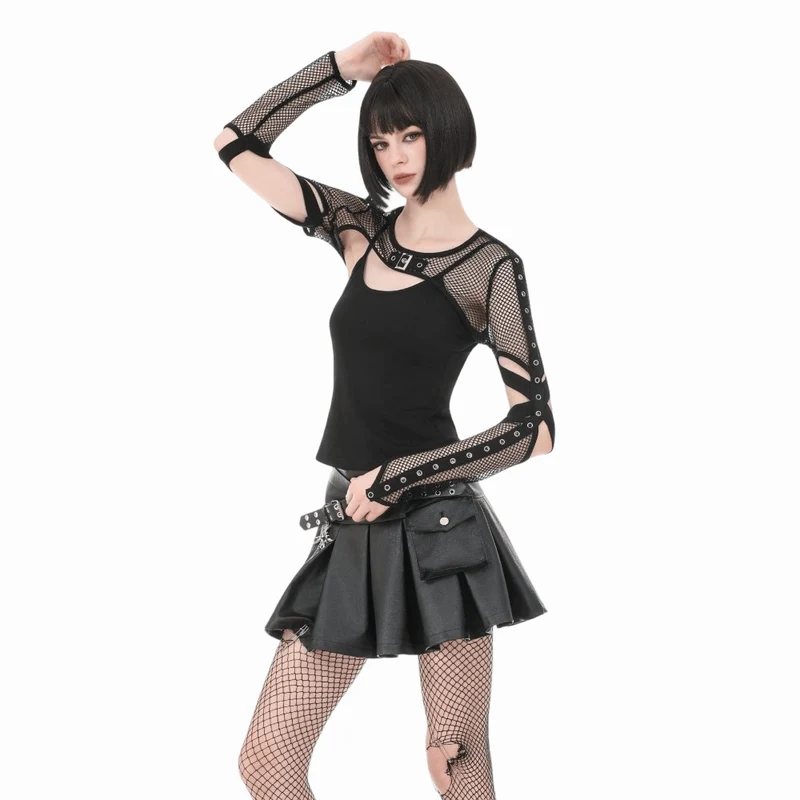 Punk-Umhang aus Netzgewebe mit Ösen und Ausschnitten für Damen