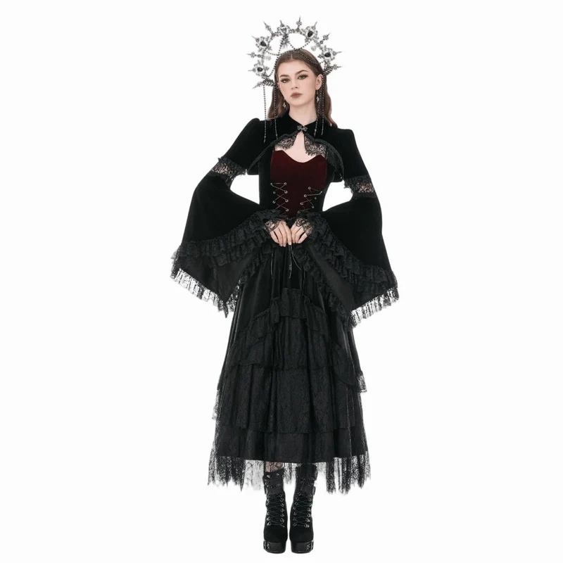 Gothic-Umhang aus Samt für Damen mit Spitzeneinsatz, ausgestellten Ärmeln.