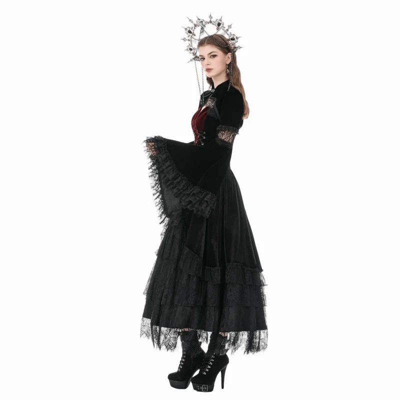 Gothic-Umhang aus Samt für Damen mit Spitzeneinsatz, ausgestellten Ärmeln.