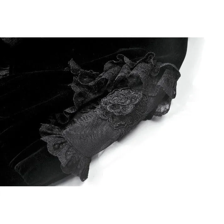 Gothic-Umhang für Damen aus Samt mit floralem Mesh-Einsatz, Rüschenärmeln und ausgestelltem Rock