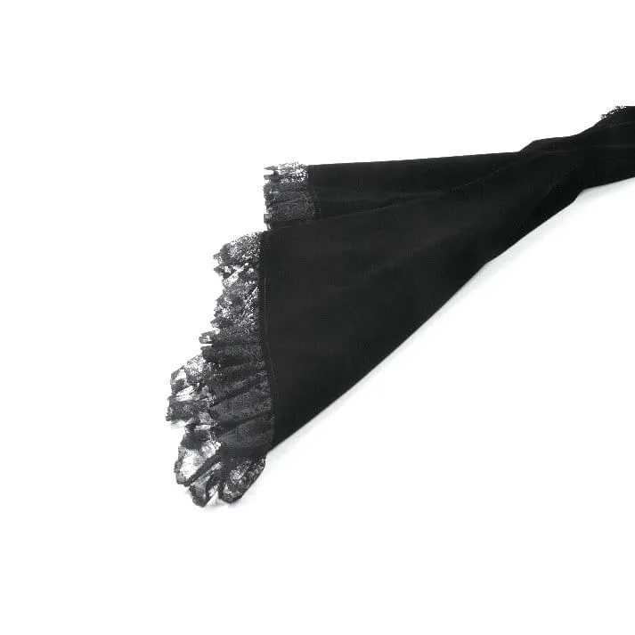 Gothic-Umhang für Damen aus Samt mit floralem Mesh-Einsatz, Rüschenärmeln und ausgestelltem Rock