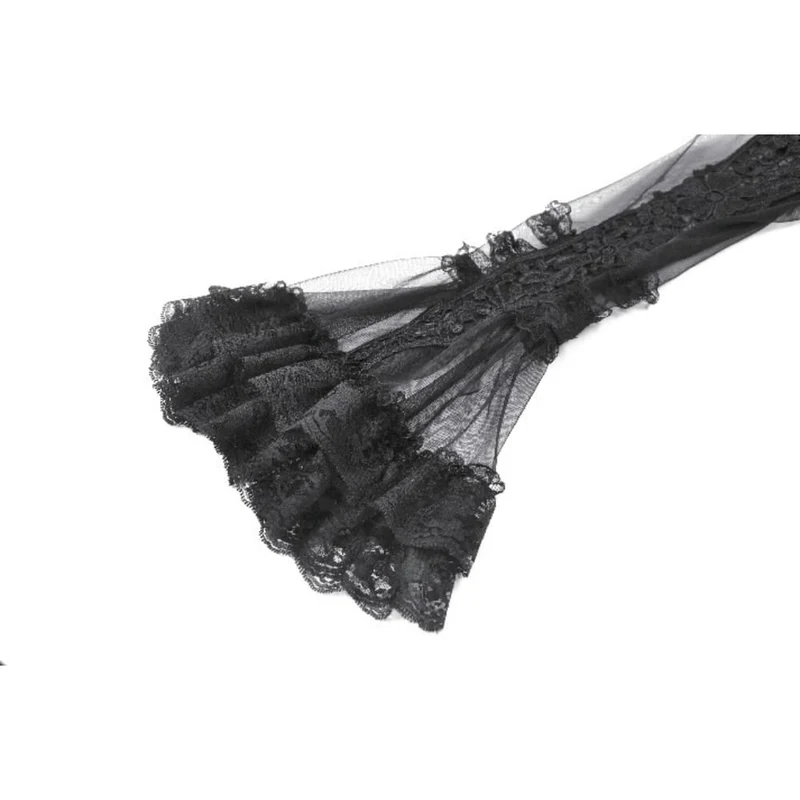 Gothic-Umhang für Damen mit Rüschen, hohem Kragen, ausgestellten Ärmeln und Netzstoff