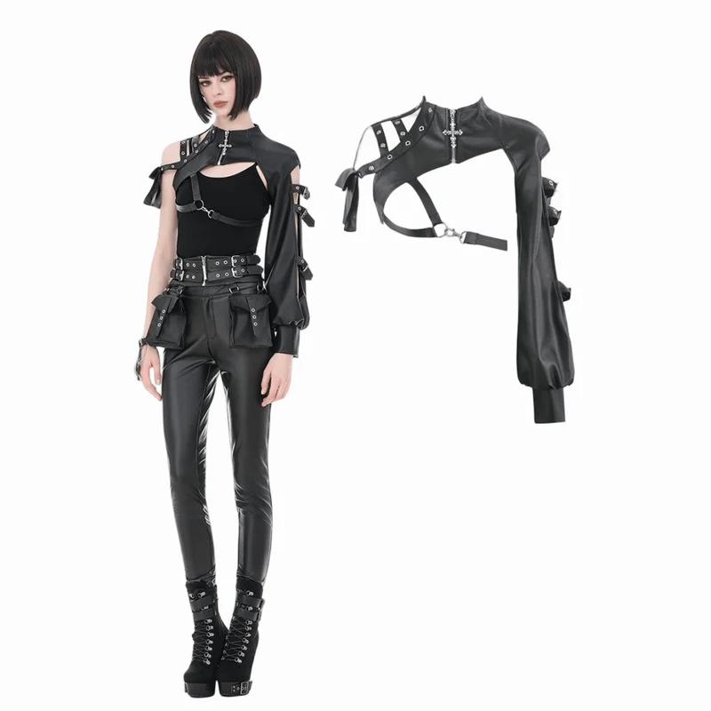 Punk-Cape für Damen mit asymmetrischem Ösenverschluss, Schnallenriemen und Cut-out-Details