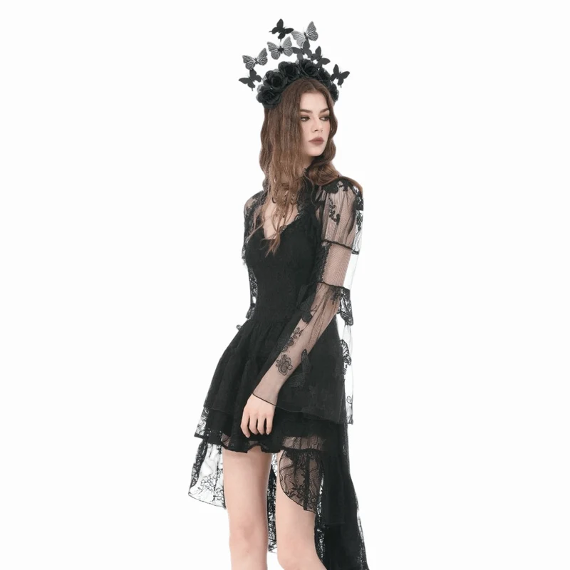 Gothic-Cape für Damen mit Schmetterlingsstickerei, ausgestellten Ärmeln und Spitze