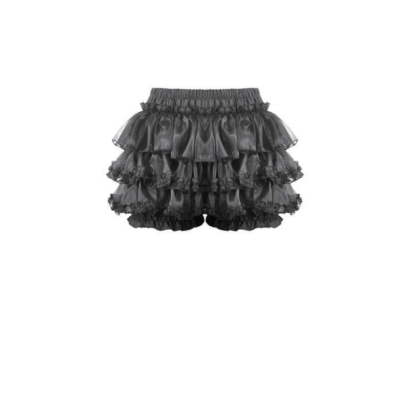 Gothic-Shorts für Damen mit Schleife, Spitzenbesatz und Stufenrock