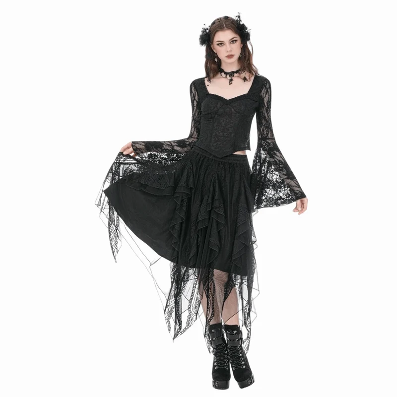 Gothic-Rock für Damen, unregelmäßig, mehrlagig, aus Mesh, lang