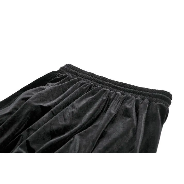 Gothic-Samtrock für Damen, mehrlagig, mit Spitzeneinsatz und Rüschen