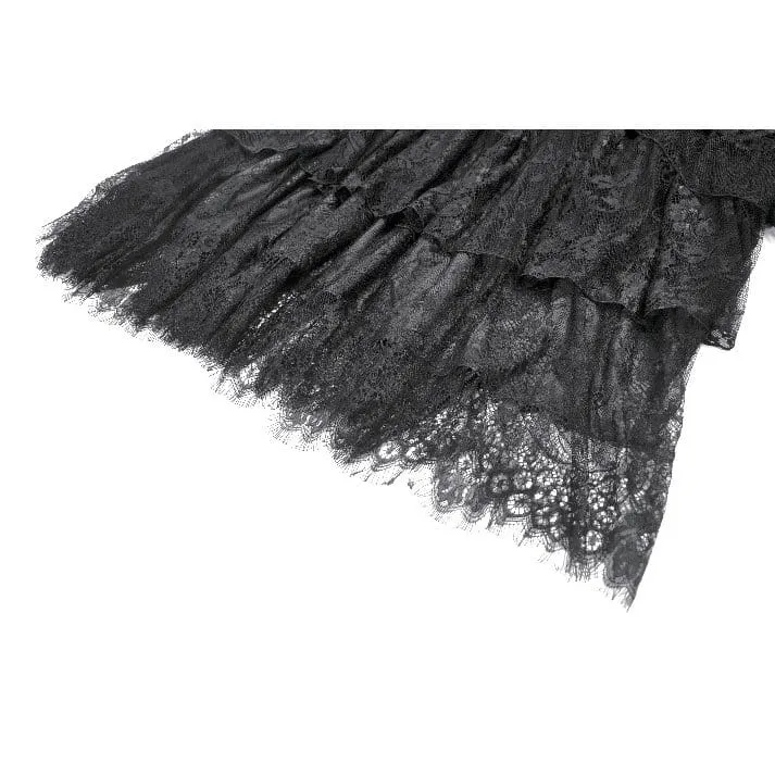 Gothic-Samtrock für Damen, mehrlagig, mit Spitzeneinsatz und Rüschen