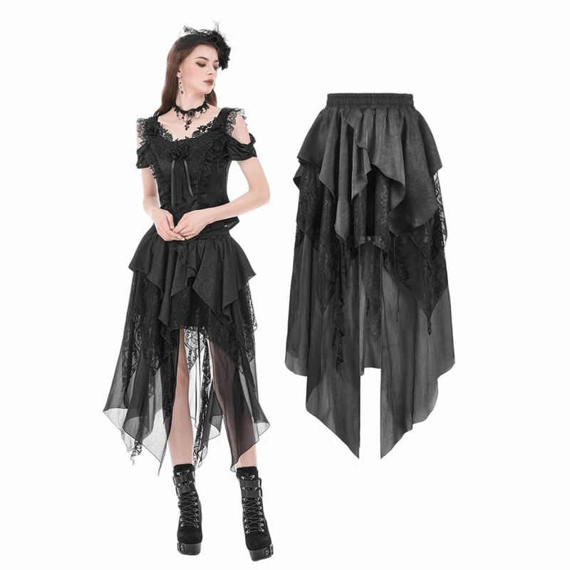 Gothic-Rock für Damen, unregelmäßig, gerüscht, asymmetrisch geschnitten