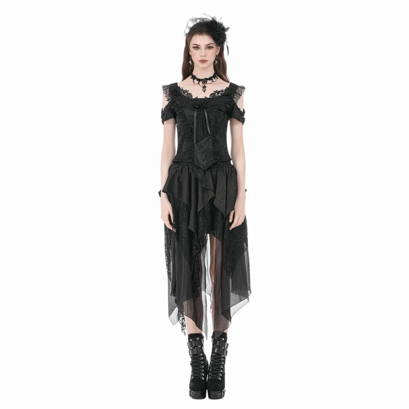 Gothic-Rock für Damen, unregelmäßig, gerüscht, asymmetrisch geschnitten