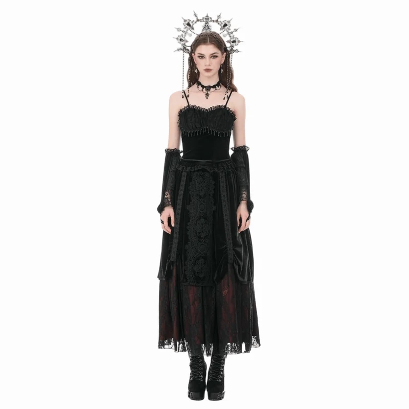 Gothic-Ärmel für Damen aus rosafarbenem Samt mit Spitzeneinsatz und ausgestellten Ärmeln