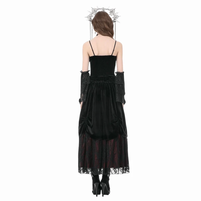 Gothic-Ärmel für Damen aus rosafarbenem Samt mit Spitzeneinsatz und ausgestellten Ärmeln