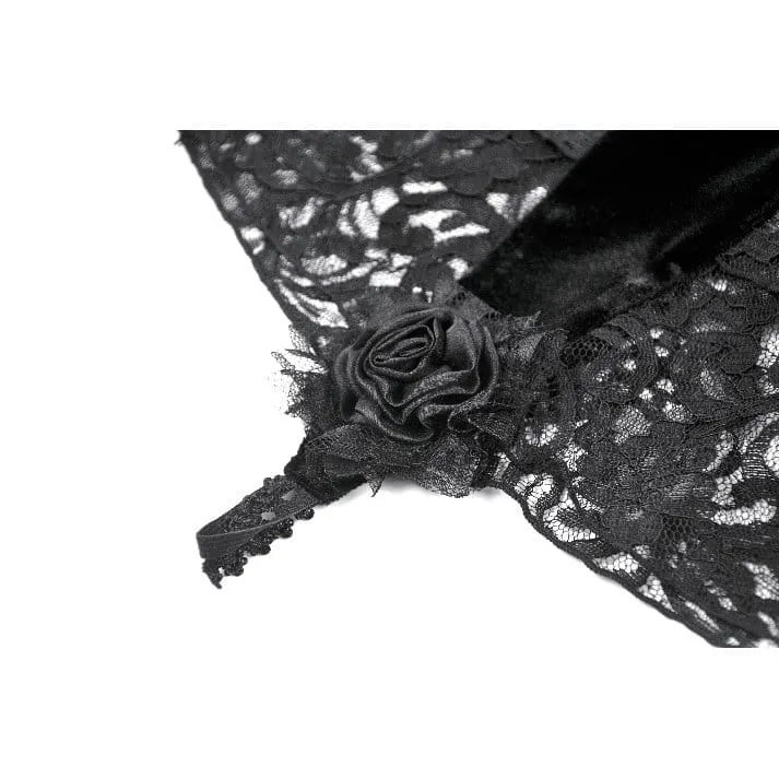 Gothic-Ärmel für Damen aus rosafarbenem Samt mit Spitzeneinsatz und ausgestellten Ärmeln