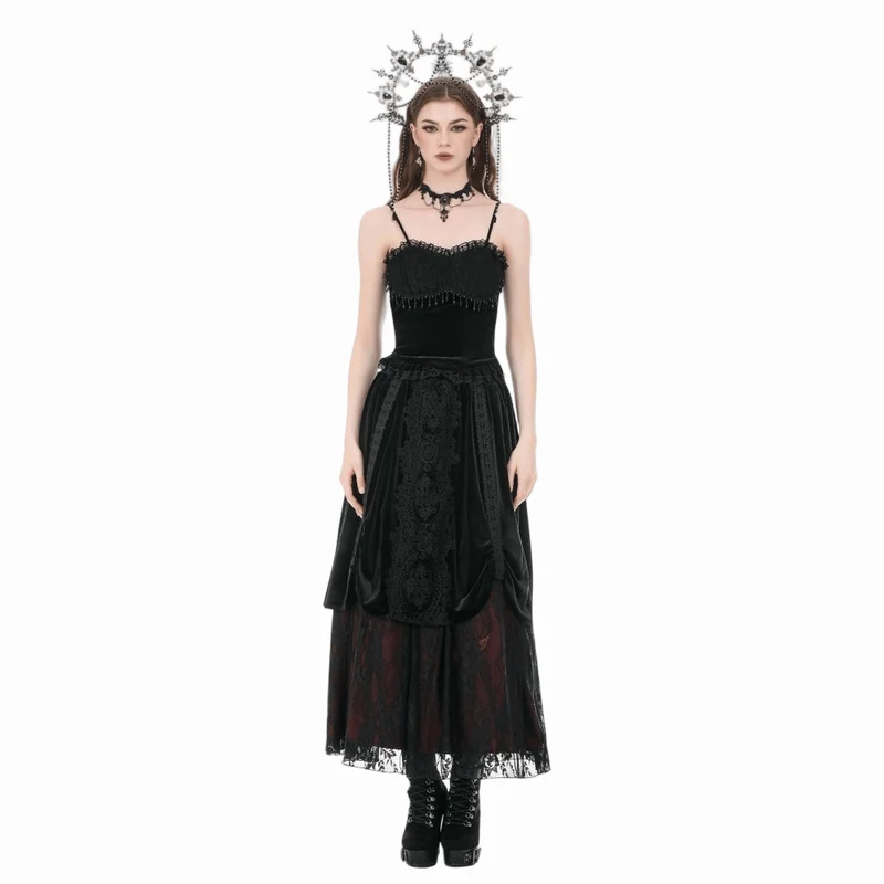 Gothic-Rock aus Samt mit floraler Spitze und Raffungen für Damen