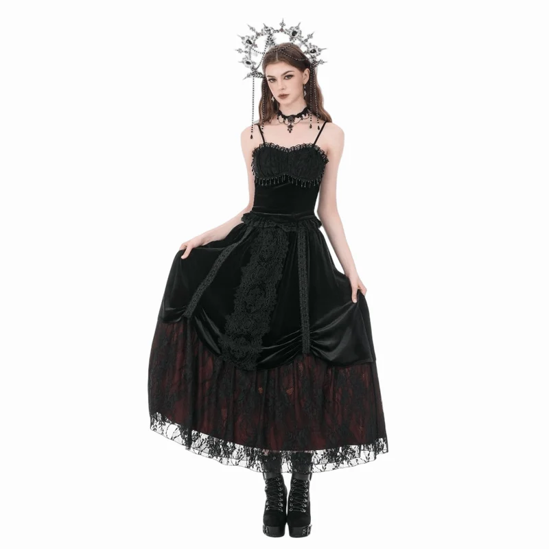 Gothic-Rock aus Samt mit floraler Spitze und Raffungen für Damen