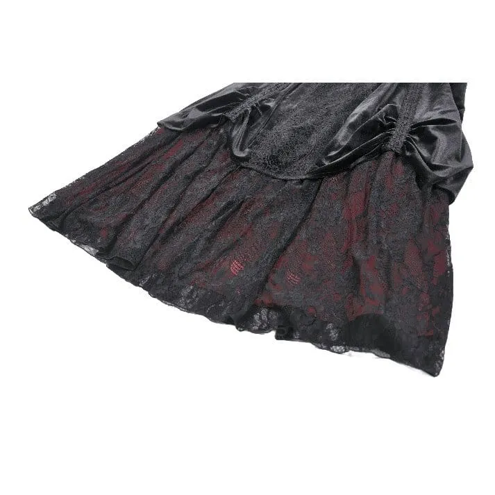 Gothic-Rock aus Samt mit floraler Spitze und Raffungen für Damen