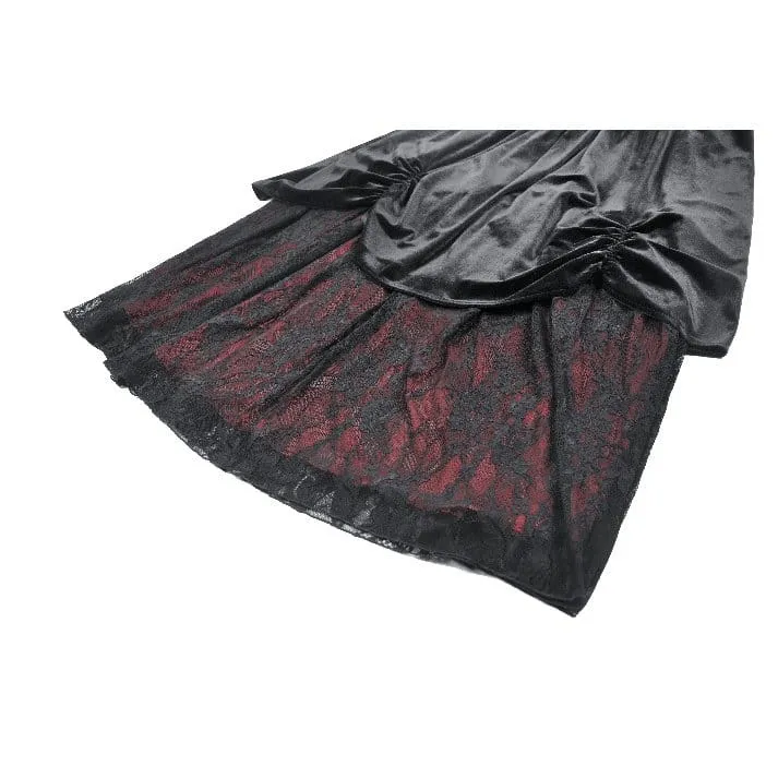 Gothic-Rock aus Samt mit floraler Spitze und Raffungen für Damen
