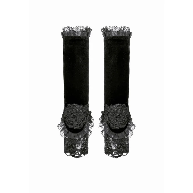 Gothic-Armstulpen aus Samt mit Blumenmuster und Schnürung für Damen