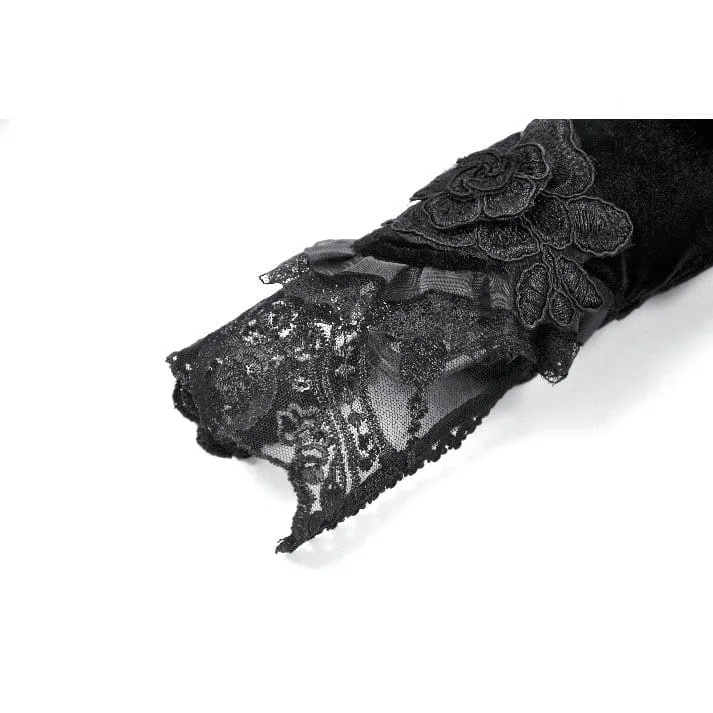 Gothic-Armstulpen aus Samt mit Blumenmuster und Schnürung für Damen