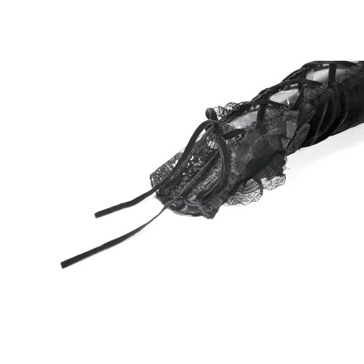 Gothic-Armstulpen aus Samt mit Blumenmuster und Schnürung für Damen