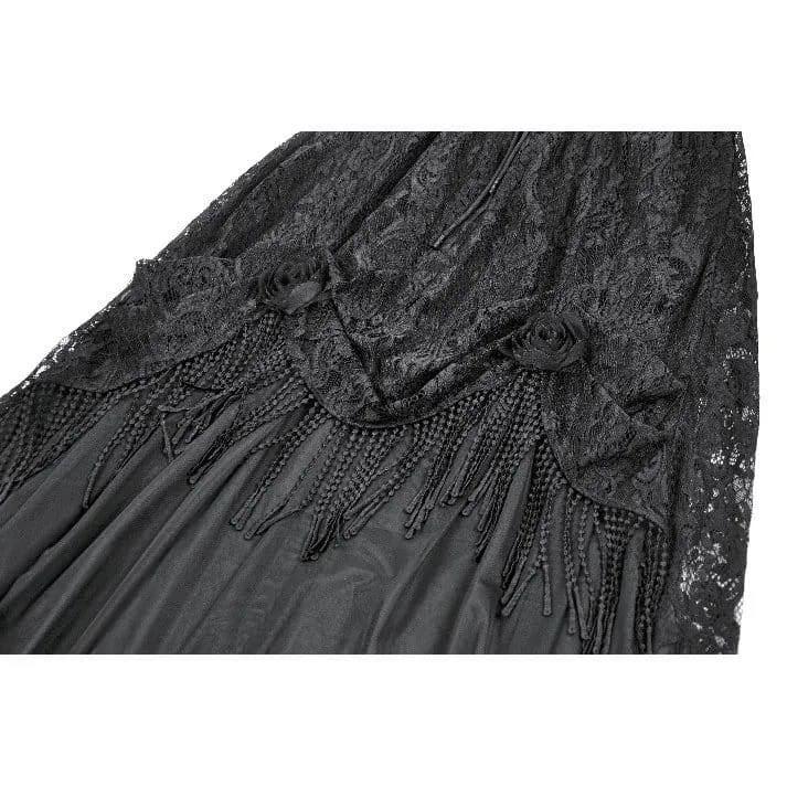 Gothic-Maxirock mit Rosenquasten für Damen, mehrlagig