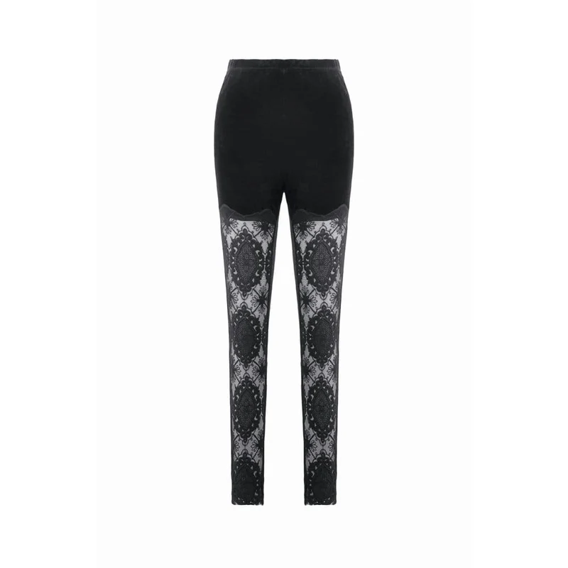 Gothic-Leggings für Damen mit bestickter, transparenter Spitze und Patchwork-Details