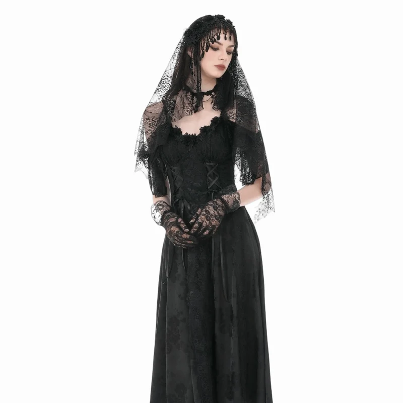 Gothic-Schleier mit Blumenmuster und Quasten für Damen
