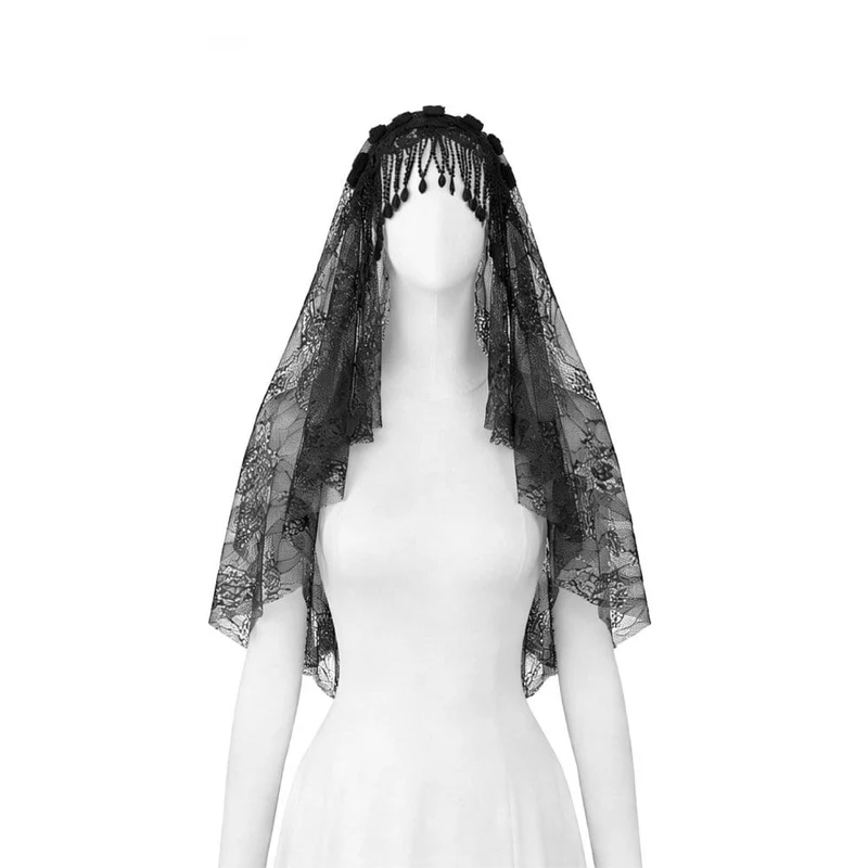 Gothic-Schleier mit Blumenmuster und Quasten für Damen