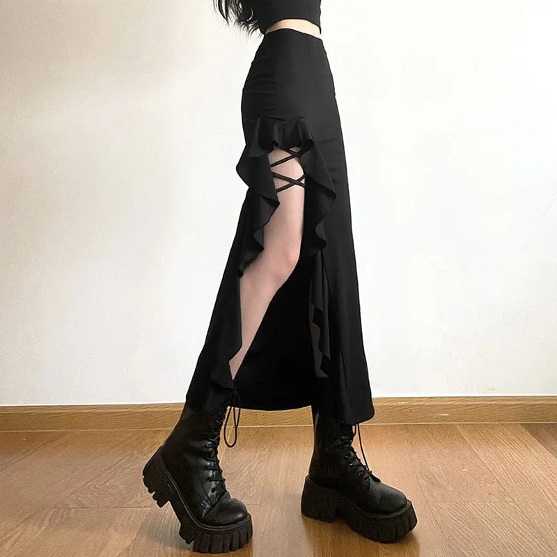 Damen-Punk-Rock mit unregelmäßigem Rüschen-Split