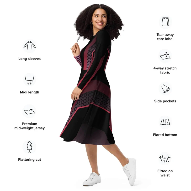 Futuristic Midi Dress with Long Sleeves – A Statement Piece for the Bold Dresser!