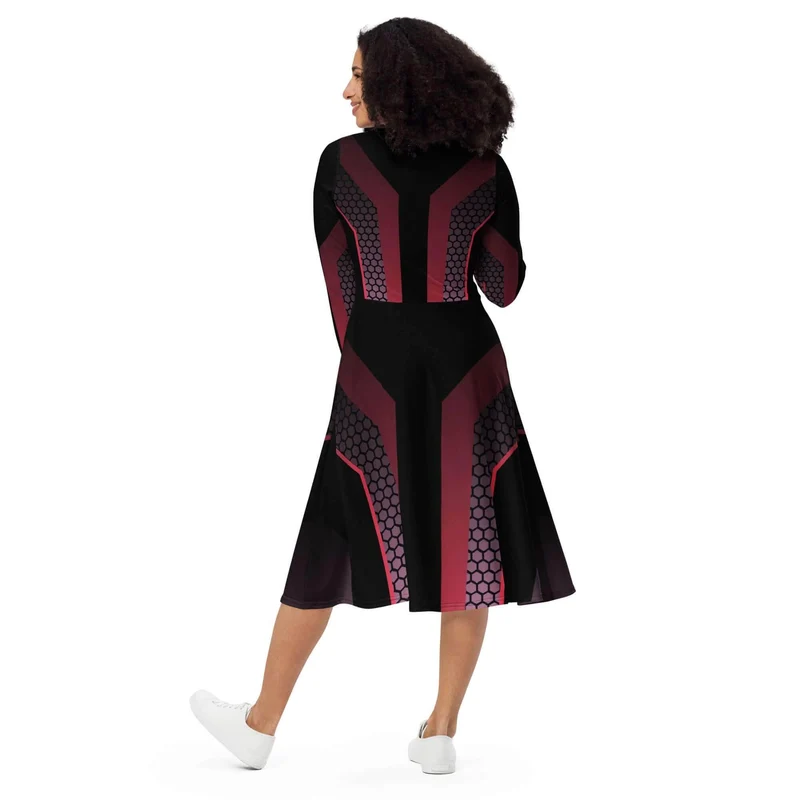 Futuristic Midi Dress with Long Sleeves – A Statement Piece for the Bold Dresser!