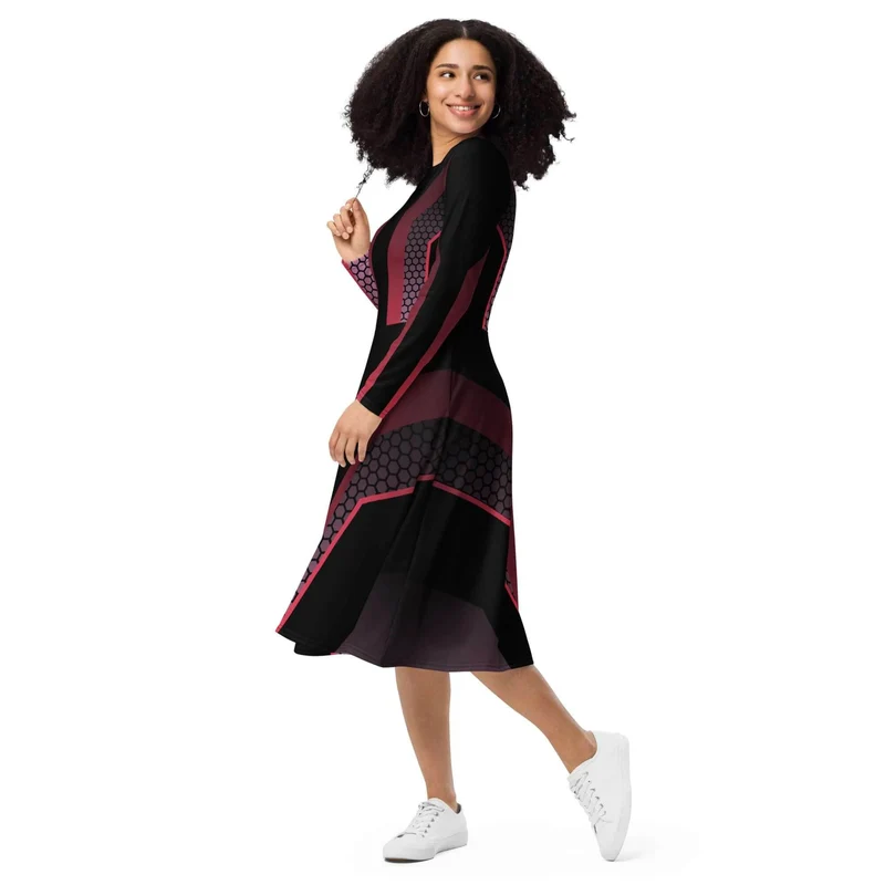 Futuristic Midi Dress with Long Sleeves – A Statement Piece for the Bold Dresser!