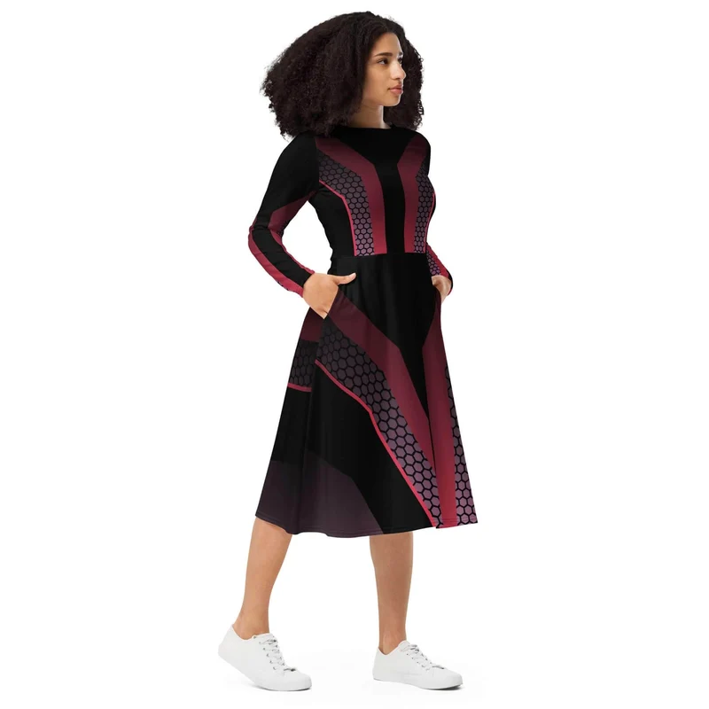 Futuristic Midi Dress with Long Sleeves – A Statement Piece for the Bold Dresser!