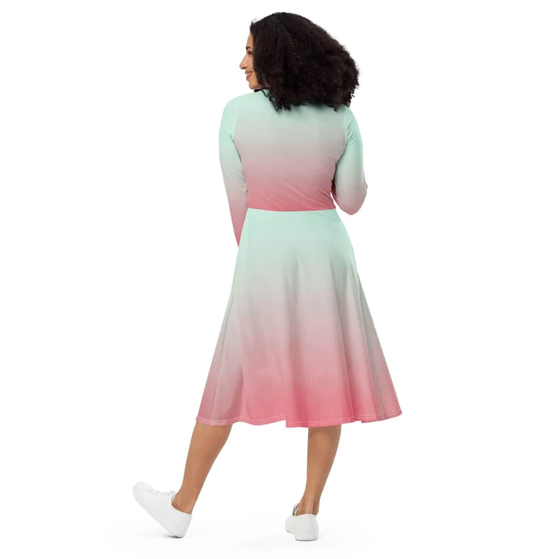 Charming Ombre Long-Sleeve Midi Dress
