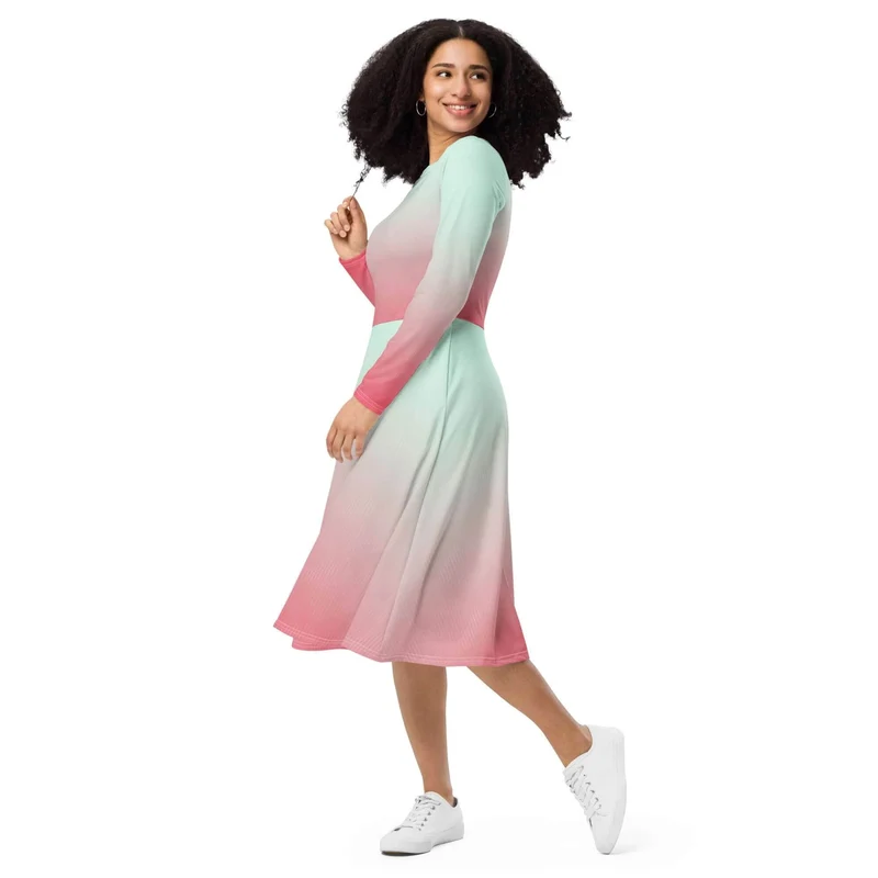 Charming Ombre Long-Sleeve Midi Dress