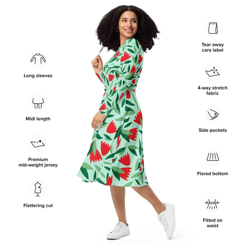 Meet Your New Favorite Dress! Floral Long-Sleeve Midi Dress