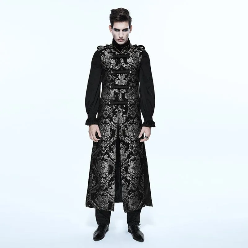 Herren Gothic Stehkragen Totem bestickte Weste Silber