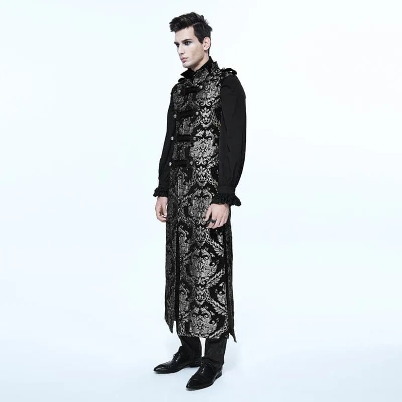 Herren Gothic Stehkragen Totem bestickte Weste Silber