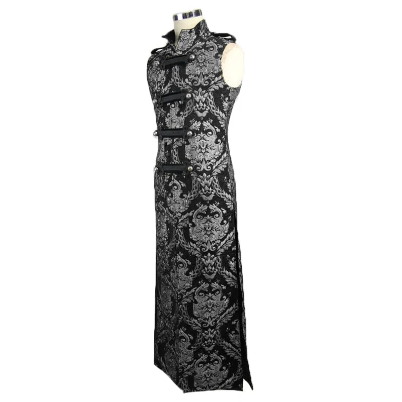 Herren Gothic Stehkragen Totem bestickte Weste Silber