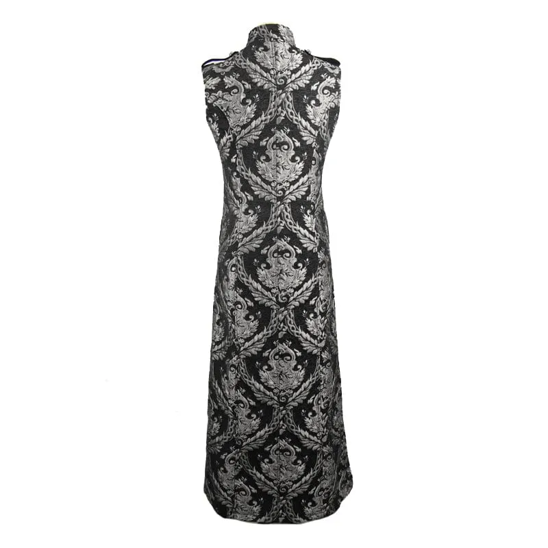 Herren Gothic Stehkragen Totem bestickte Weste Silber
