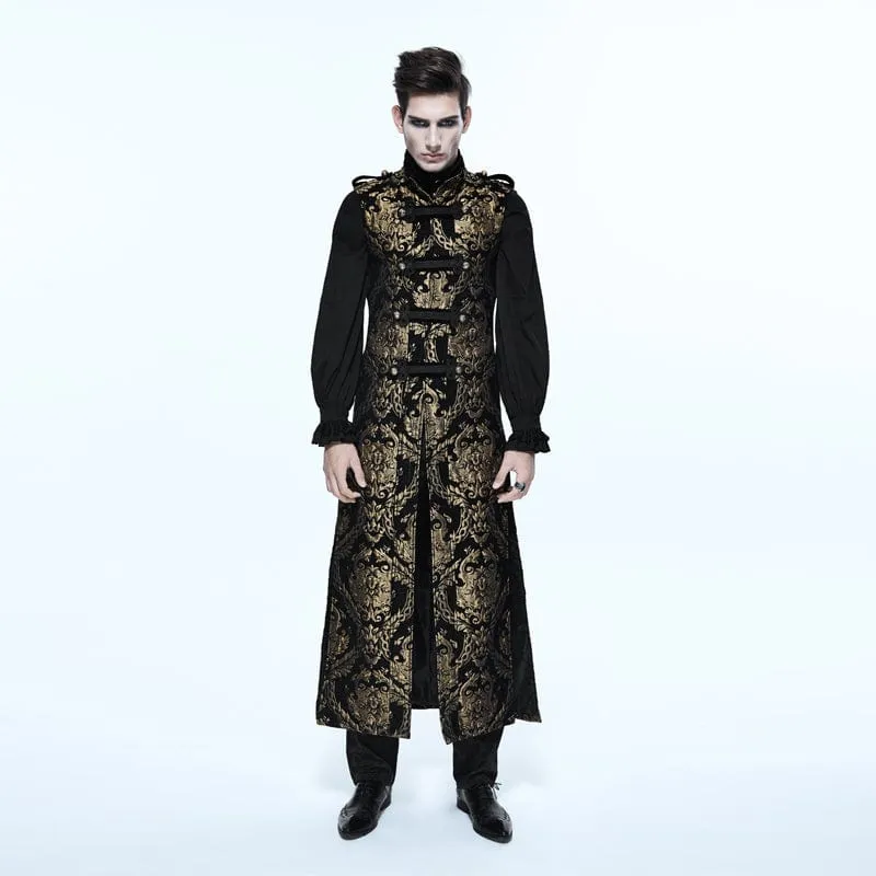 Herren Gothic Stehkragen Totem bestickte Weste Golden