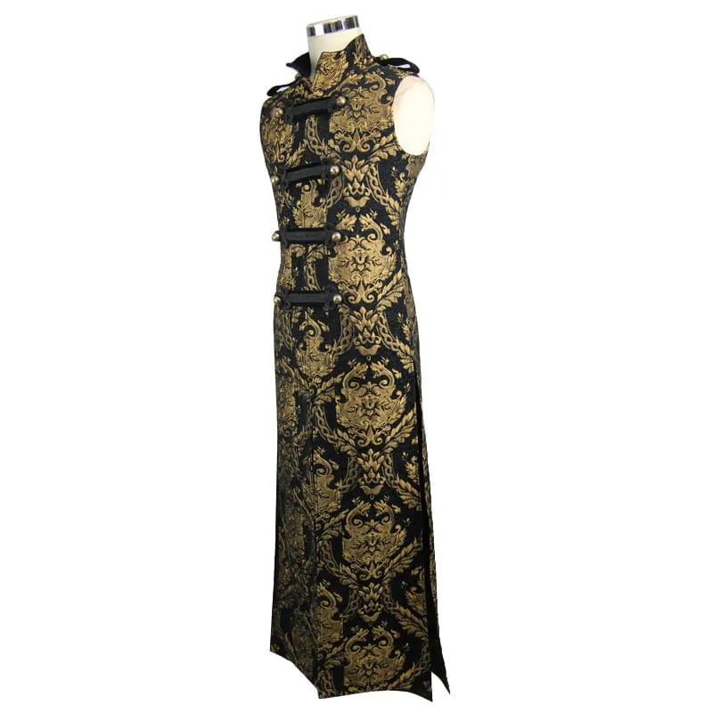 Herren Gothic Stehkragen Totem bestickte Weste Golden