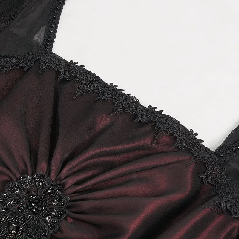 Damen-Brautkleid im Gothic-Stil mit Spitzenärmeln, mehrlagig, drapiert