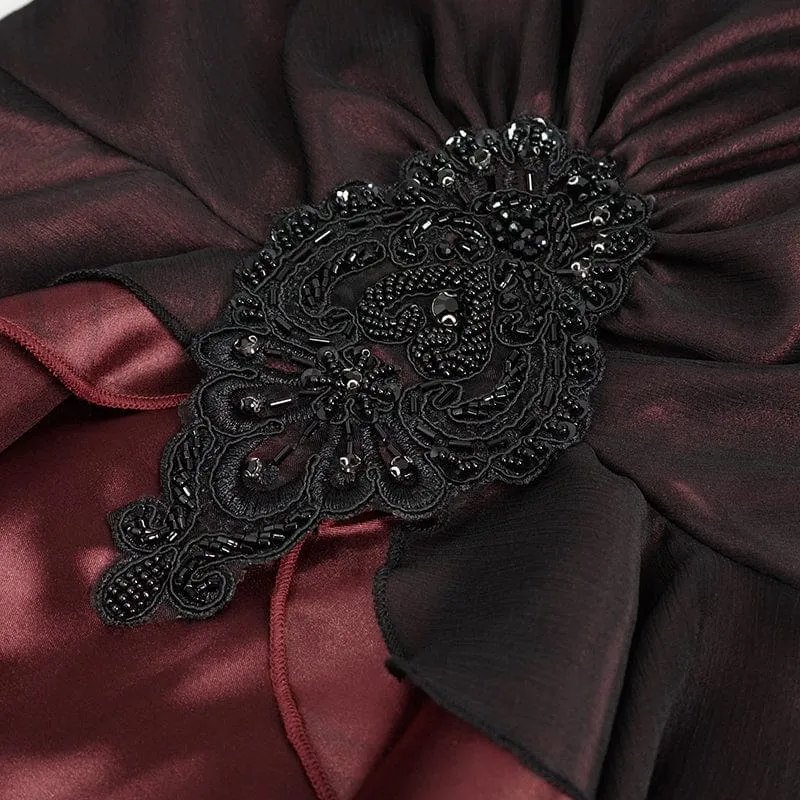 Damen-Brautkleid im Gothic-Stil mit Spitzenärmeln, mehrlagig, drapiert
