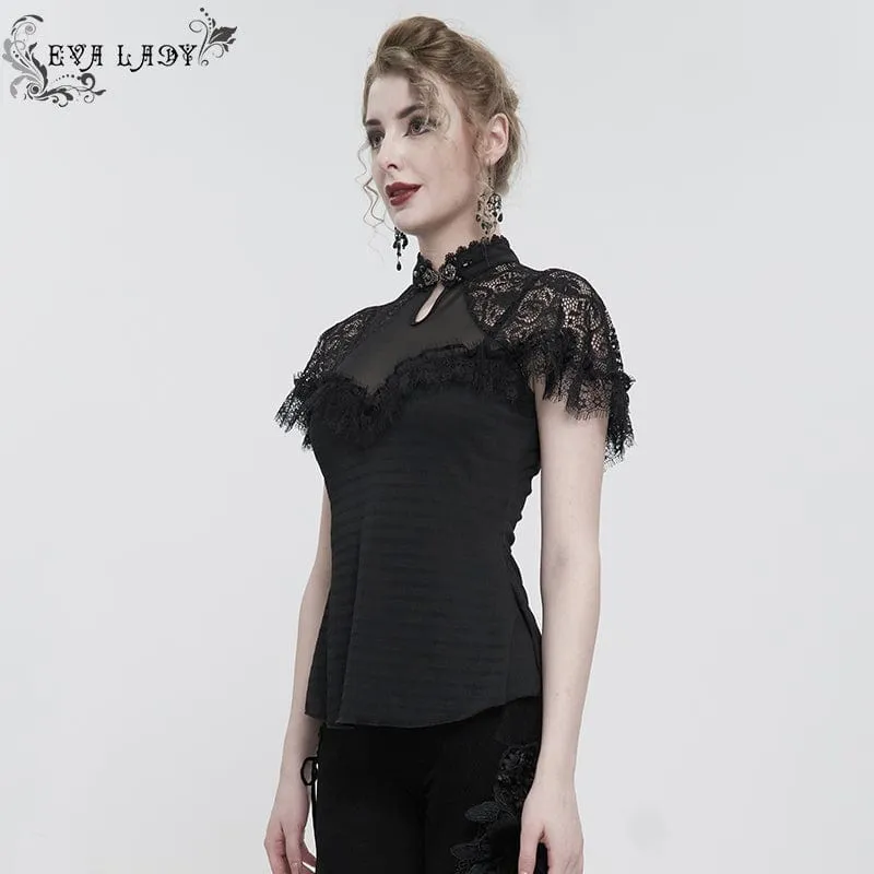Gothic Cheongsam-Kragen-Spitzenspleiß-Rüschenhemd für Damen