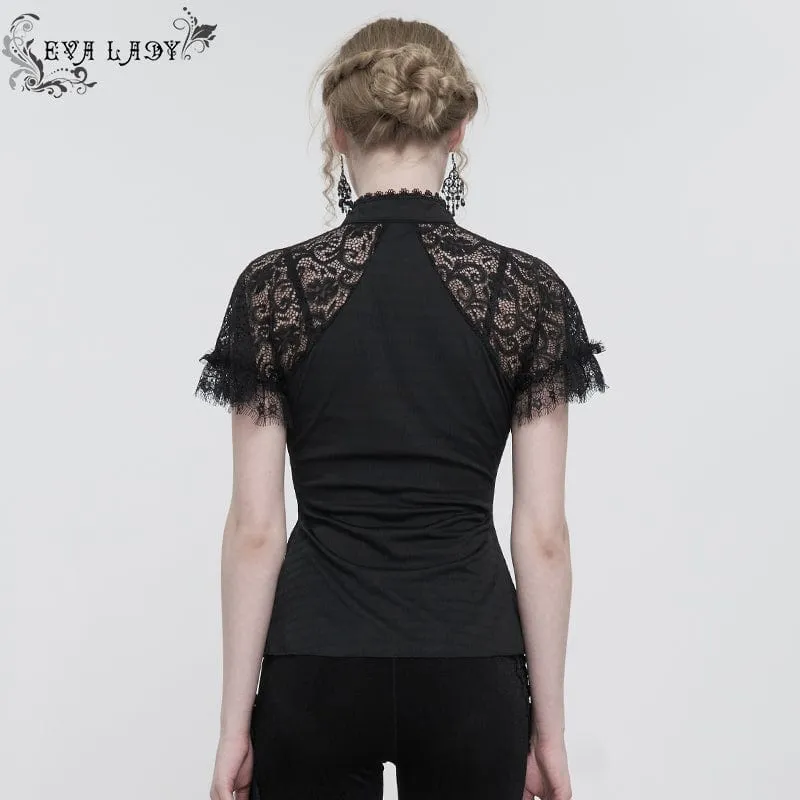 Gothic Cheongsam-Kragen-Spitzenspleiß-Rüschenhemd für Damen