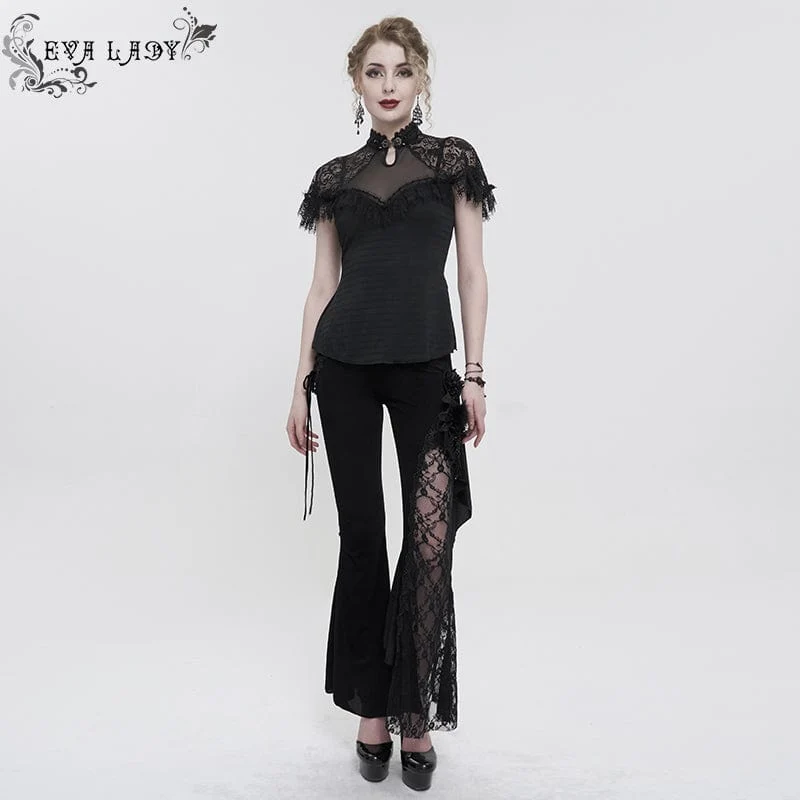 Gothic Cheongsam-Kragen-Spitzenspleiß-Rüschenhemd für Damen