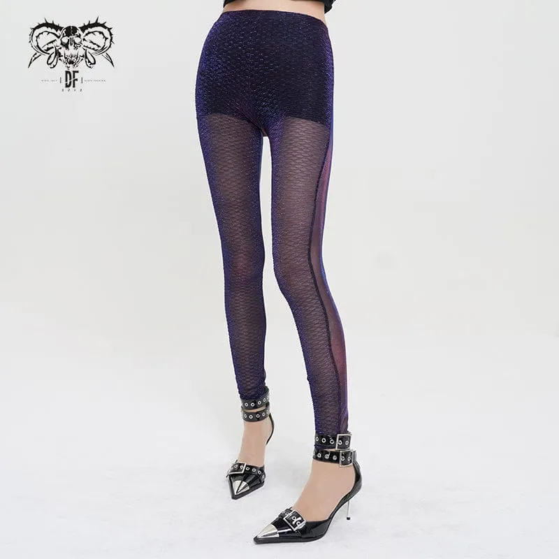 Grunge Chromatic Scaly Sheer Mesh-Leggings für Damen